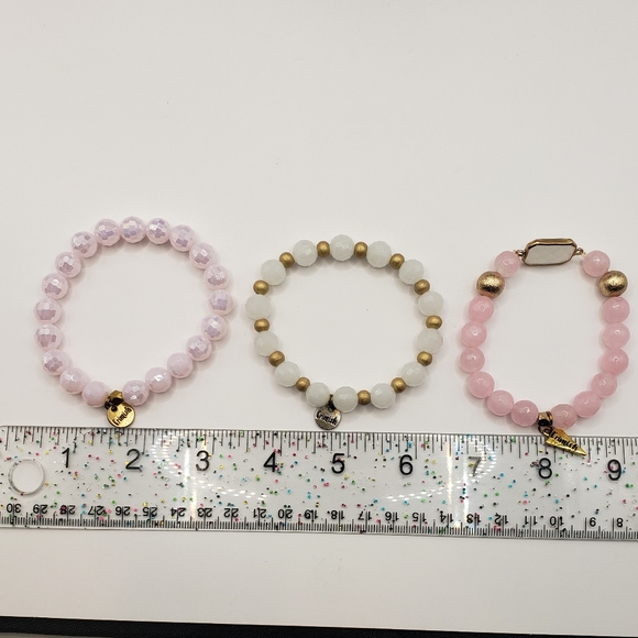 Erimish Set of 3 Hues of Pink Glass Beaded Stretchy Bracelets - Picture 11 of 11